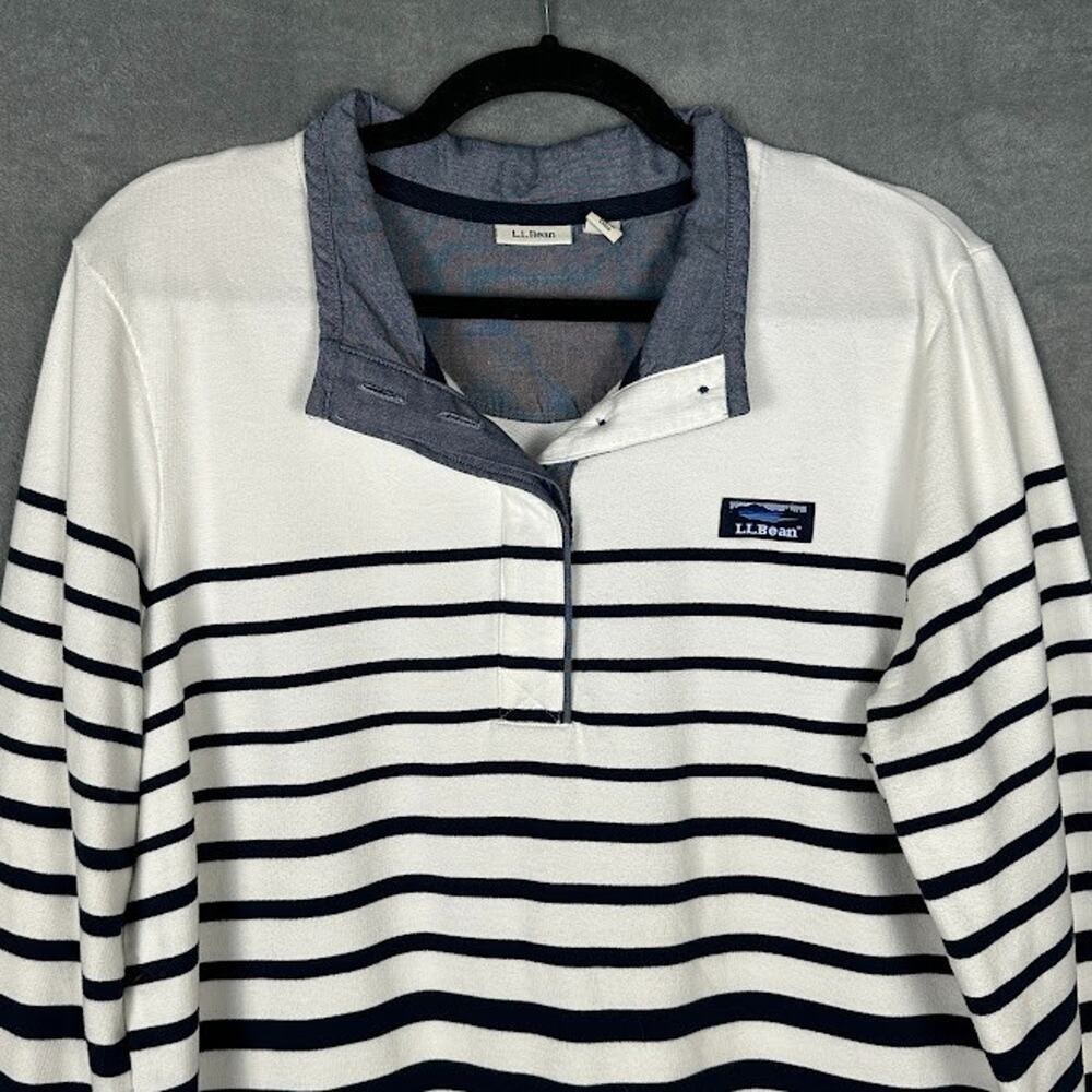 LL Bean Sweater Womens Extra Large White Navy Striped Rugby Soft Cotton Preppy - Picture 2 of 12